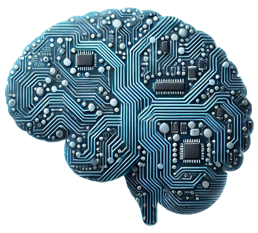 Blue human brain represented as electronic circuitry