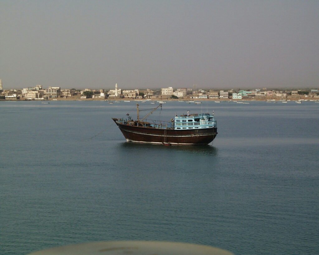 A traditional boat off the Red Sea coast at Mocha, Yemen