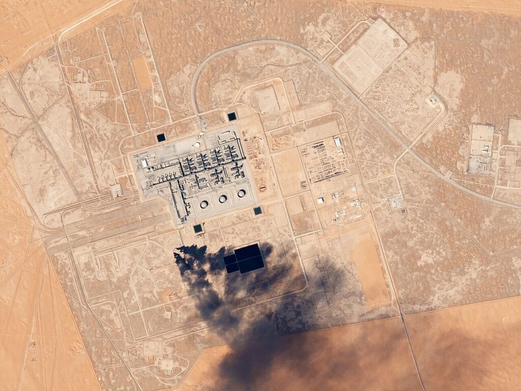 Satellite view of the Khurais oil processing facility in Saudi Arabia