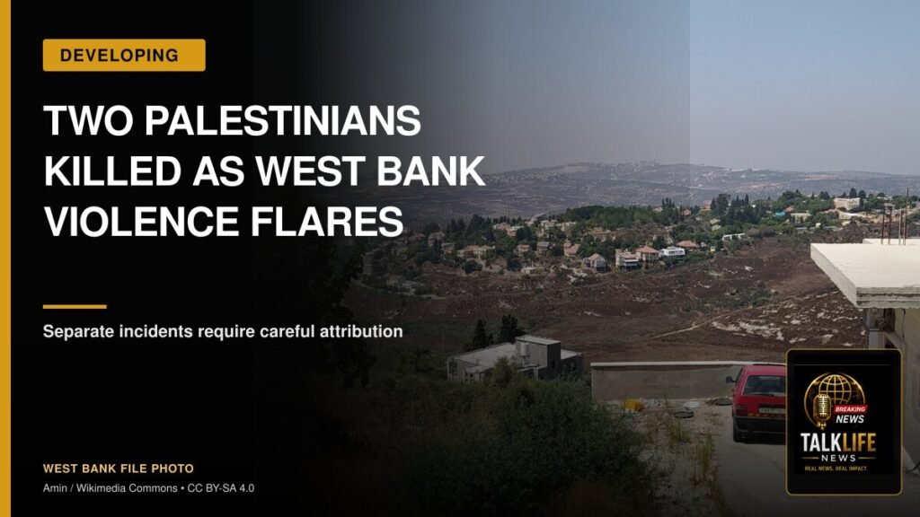 TalkLife News graphic on escalating West Bank violence, using a licensed file photo of Jit in the Qalqilya Governorate