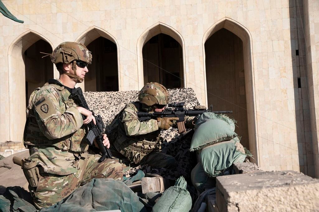 U.S. Army soldiers at defensive positions in Baghdad, Iraq, in December 2019