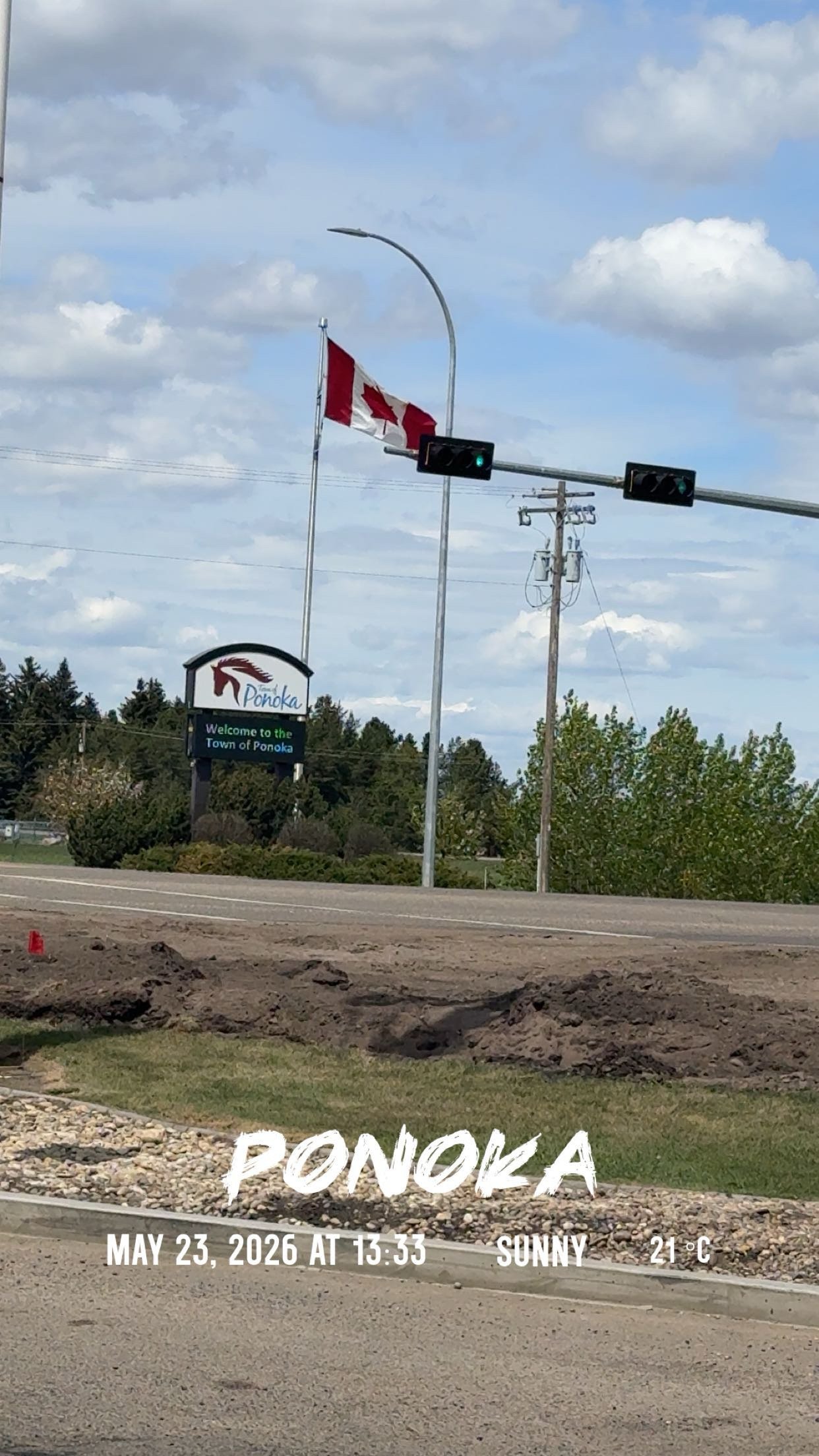 Canadian flag in Ponoka, Alberta, in an archival May 2026 photograph