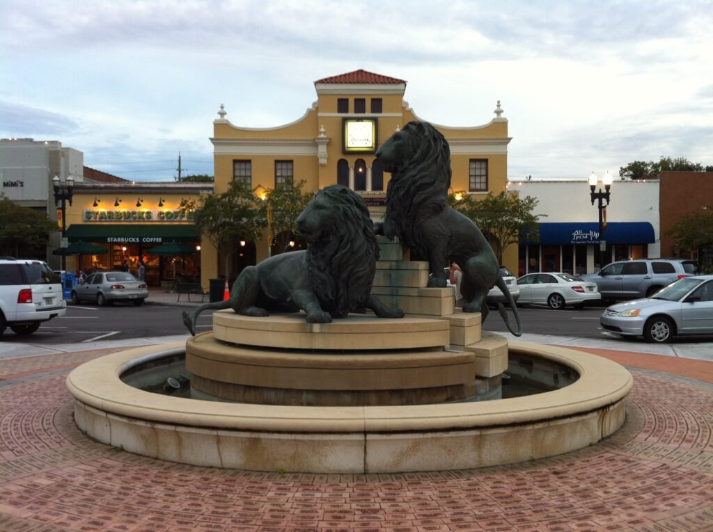 Lion statues at San Marco Square in Jacksonville, photographed in 2013